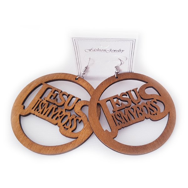 Jesus is my boss houten oorbel