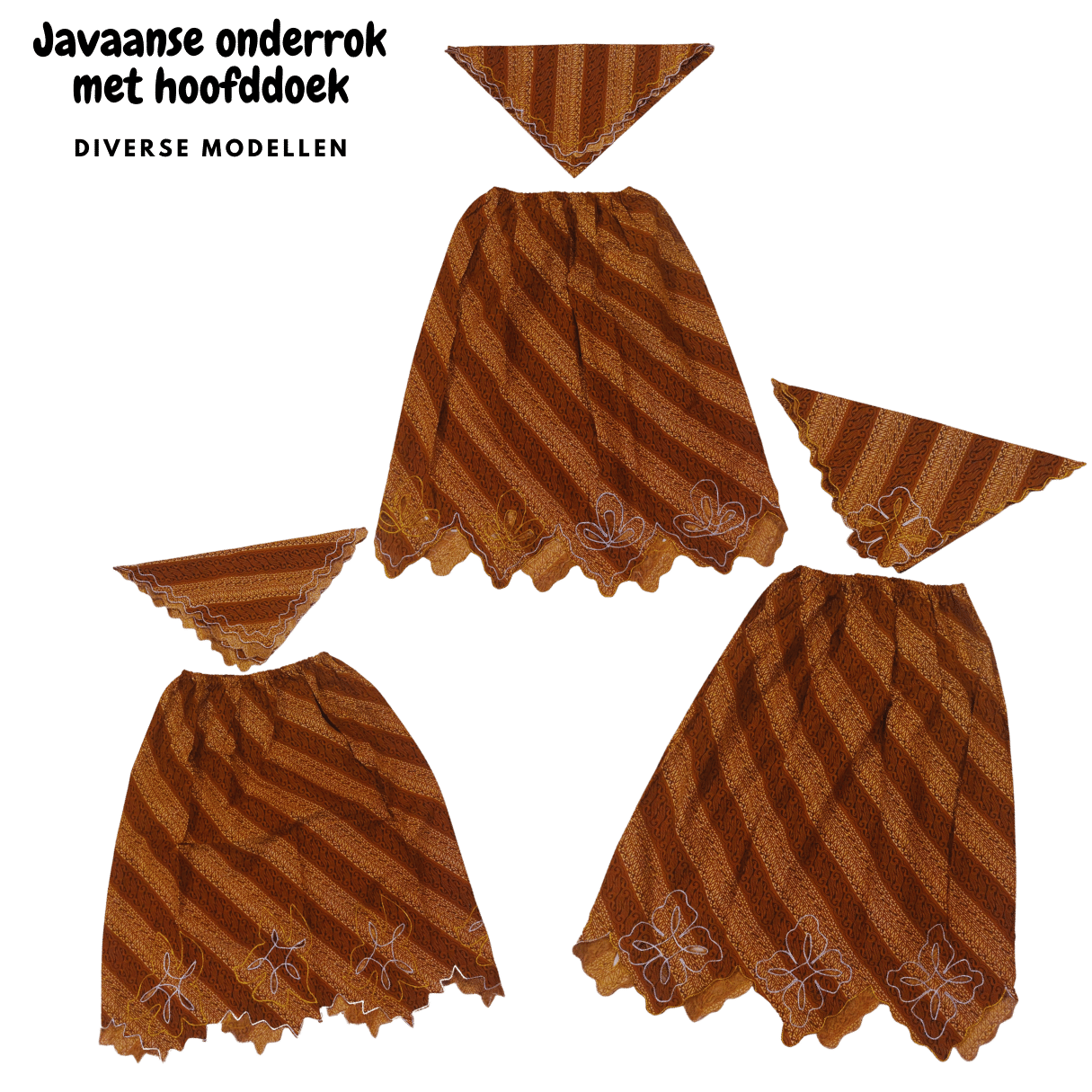 Javaanse onderrokken met hoofddoek -diverse soorten