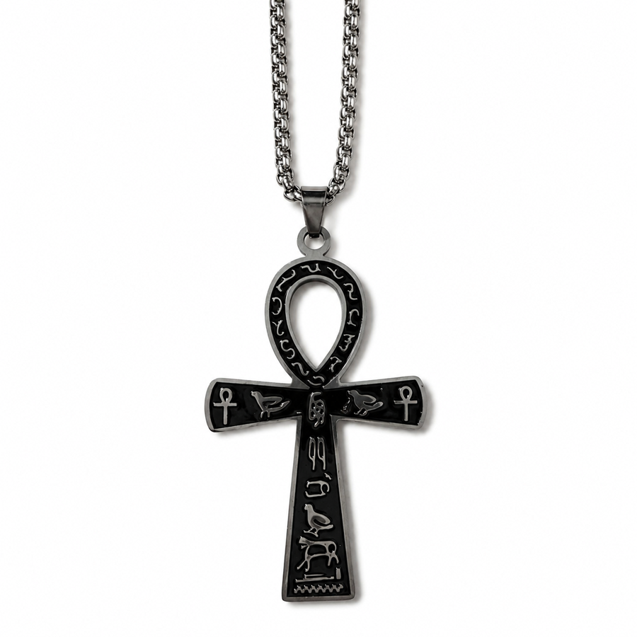 Ankh-ketting met Egyptische symbolen – zwart/zilverkleurig