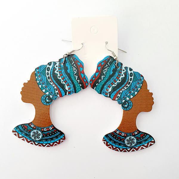 Oorbel vrouw hoofddoek blauw