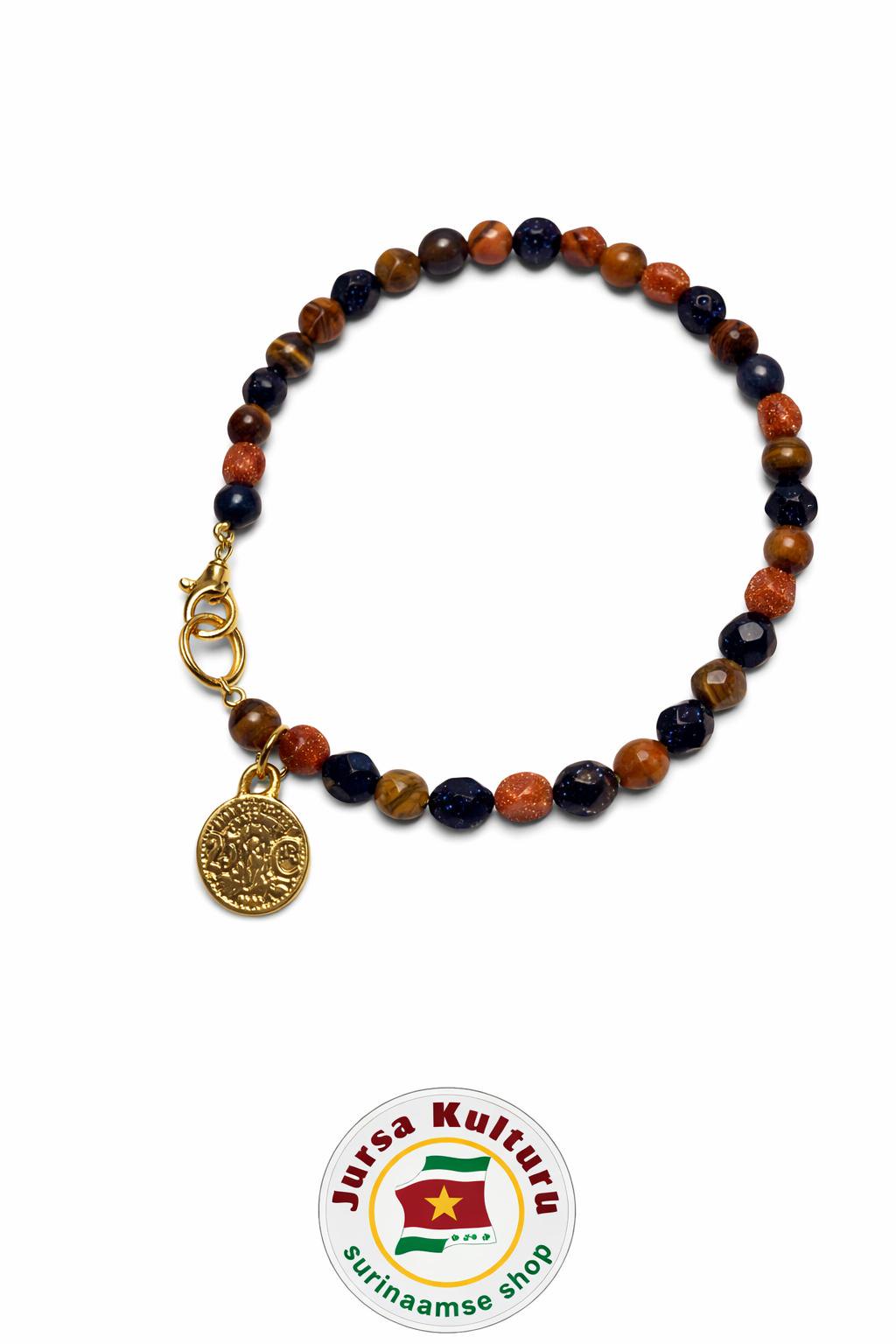 Armband -Zandsteen Tijgeroog met muntje